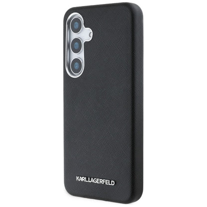 Karl Lagerfeld Saffiano Full Wrapped Elongated Metal Logo MagSafe – dėklas Samsung Galaxy S25 (juodas)