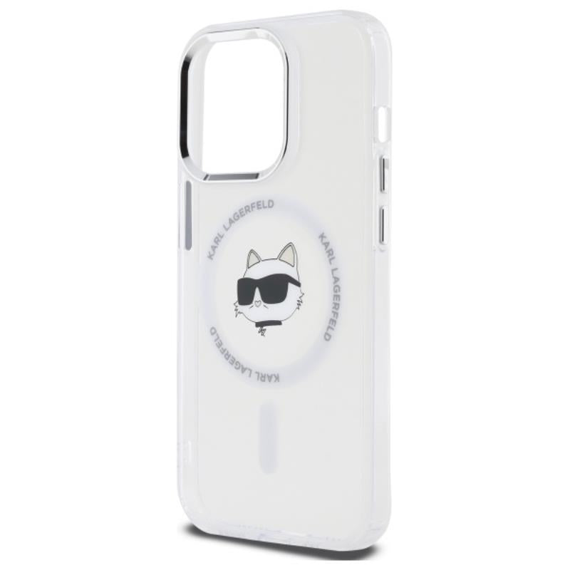 Karl Lagerfeld IML Metal Choupette Head MagSafe – dėklas, skirtas iPhone 13 Pro (balta spalva)