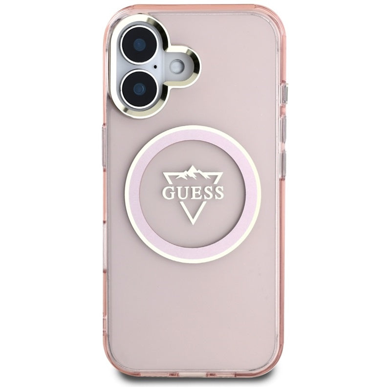 Guess IML Metal Mountain Logo MagSafe – dėklas skirtas iPhone 16 (rožinis)