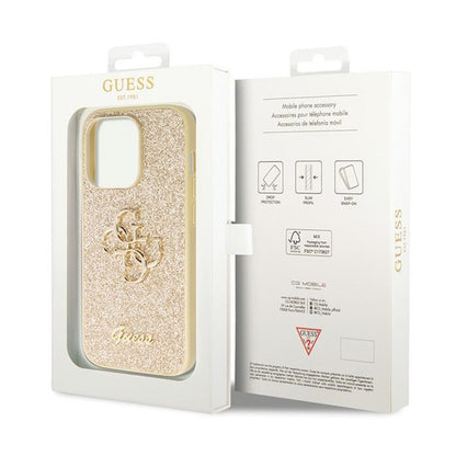 Guess Glitter Script Big 4G – dėklas, skirtas iPhone 14 Pro (auksinis)