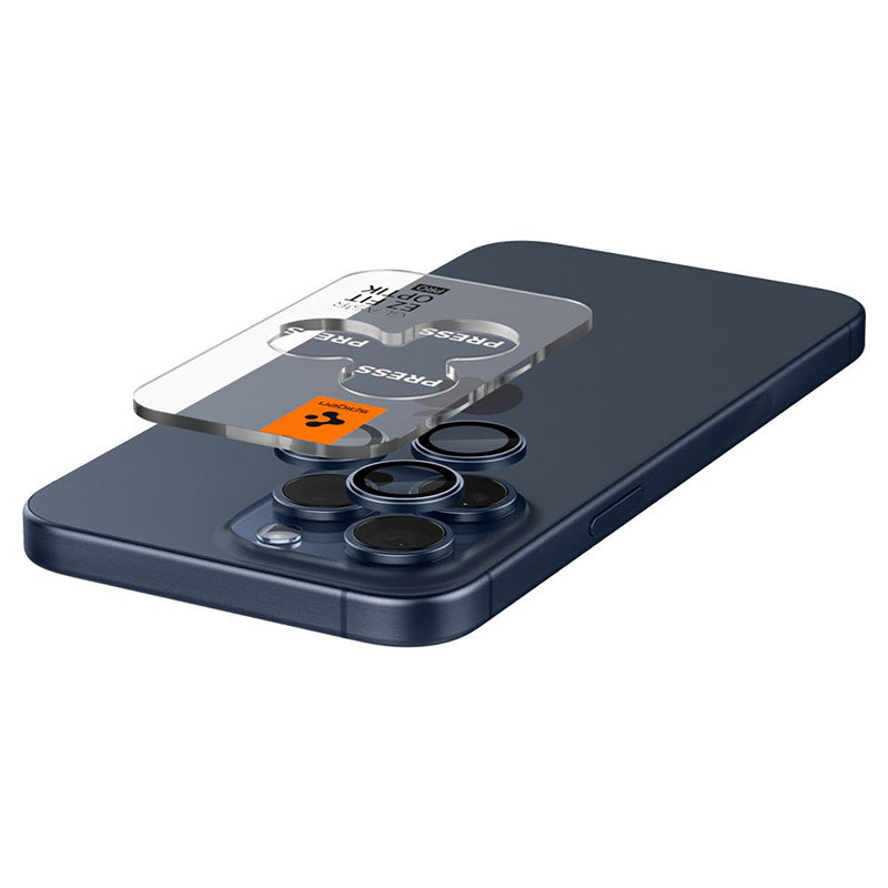 Spigen Optik Pro GLAS.TR EZ Fit fotoaparato apsauga, 2 vnt. – objektyvo apsauginis stiklas, skirtas "iPhone 15 Pro" / "iPhone 15 Pro Max" / "iPhone 14 Pro" / "iPhone 14 Pro Max" (2 vnt.)