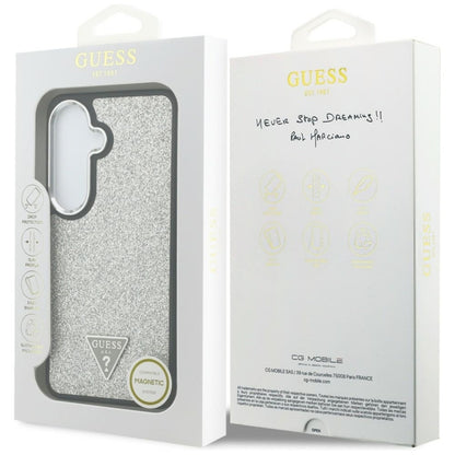 Guess Fixed Glitter Triangle MagSafe dėklas (Sidabrinis) skirtas Samsung Galaxy S26