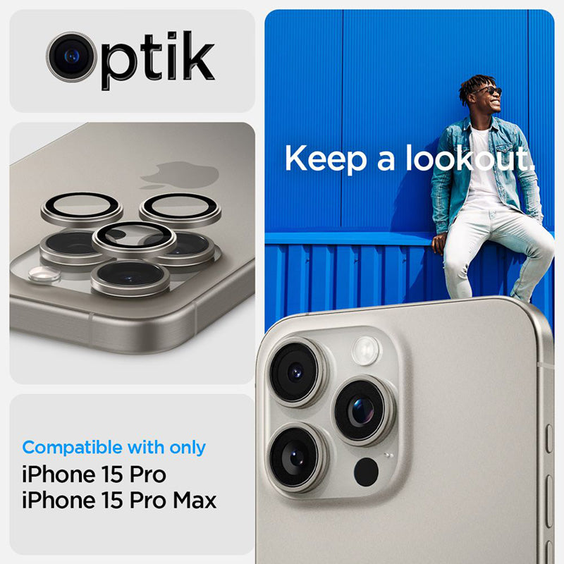 Spigen Optik Pro GLAS.TR EZ Fit kameros apsauga, 2 vnt. - Apsauginis lęšio stiklas, skirtas iPhone 17 Pro / 17 Pro Max / iPhone 15 Pro / 15 Pro Max / iPhone 14 Pro / 14