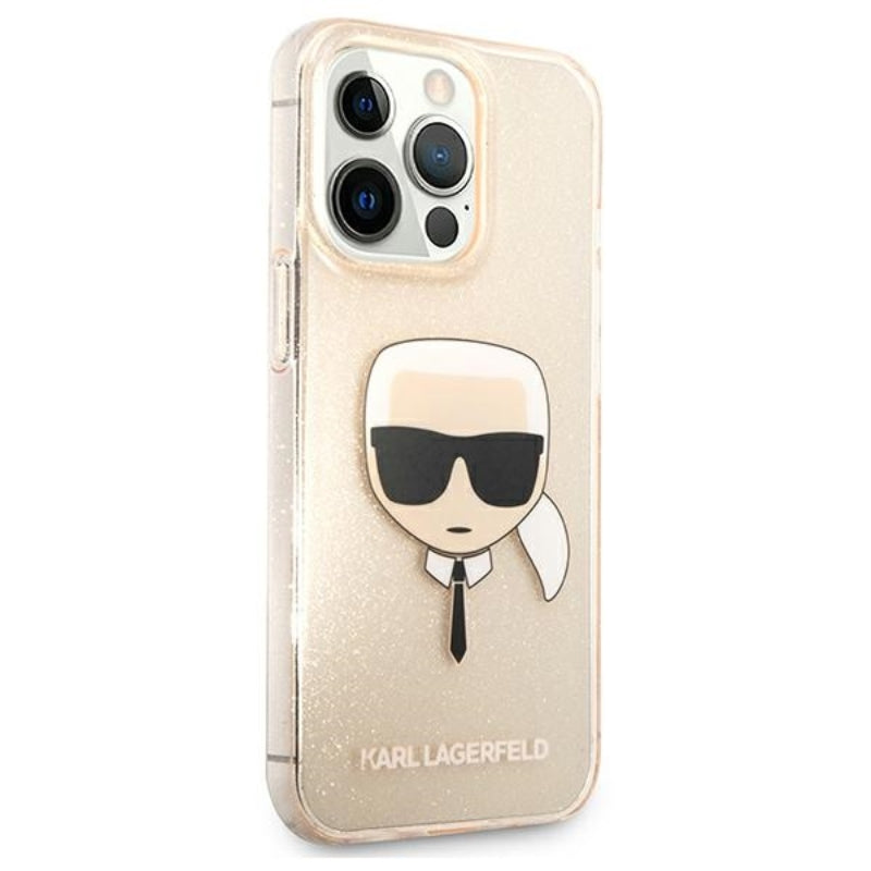 Karl Lagerfeld Karl’s Head Glitter – dėklas iPhone 13 Pro (auksinis)