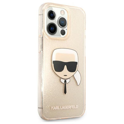Karl Lagerfeld Karl’s Head Glitter – dėklas iPhone 13 Pro (auksinis)