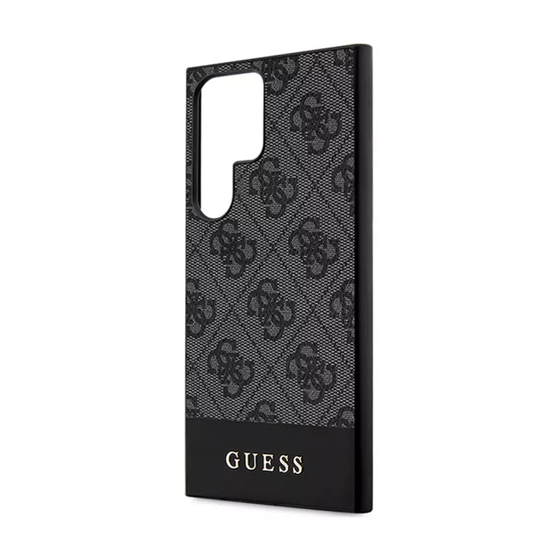 Guess 4G Bottom Stripe Metal Logo kolekcija – dėklas Samsung Galaxy S24 Ultra (juodas)