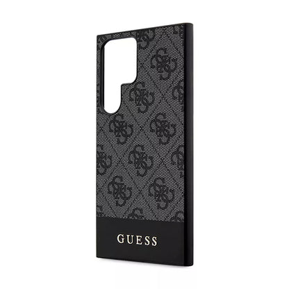 Guess 4G Bottom Stripe Metal Logo kolekcija – dėklas Samsung Galaxy S24 Ultra (juodas)