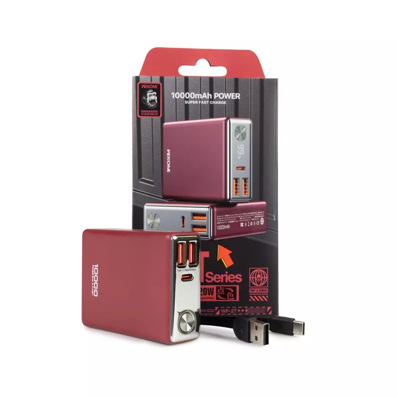 WEKOME WP-27 Tint Series – maitinimo blokas 10000 mAh Super Greitas krovimas USB-C PD 20W + 2x USB-A QC3.0 22.5W (raudonas)