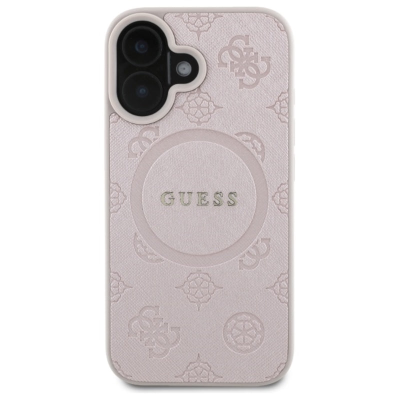 Guess Saffiano Peony Classic Logo MagSafe - Dėklas skirtas iPhone 16 (rožinis)