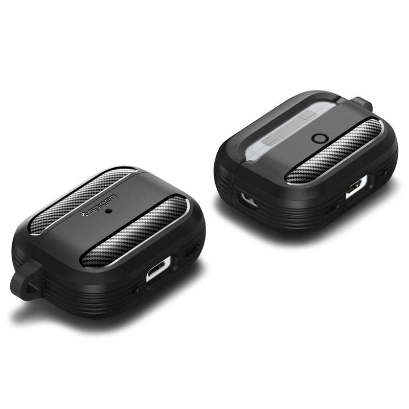 Spigen Rugged Armor – dėklas, skirtas „Apple AirPods Pro 1 / 2“ (juodas)