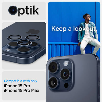 Spigen Optik Pro GLAS.TR EZ Fit fotoaparato apsauga, 2 vnt. – objektyvo apsauginis stiklas, skirtas "iPhone 15 Pro" / "iPhone 15 Pro Max" / "iPhone 14 Pro" / "iPhone 14 Pro Max" (2 vnt.)