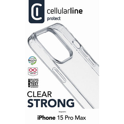 Cellularline Clear Strong – „iPhone 15 Pro Max“ dėklas su antimikrobine apsauga (skaidrus)
