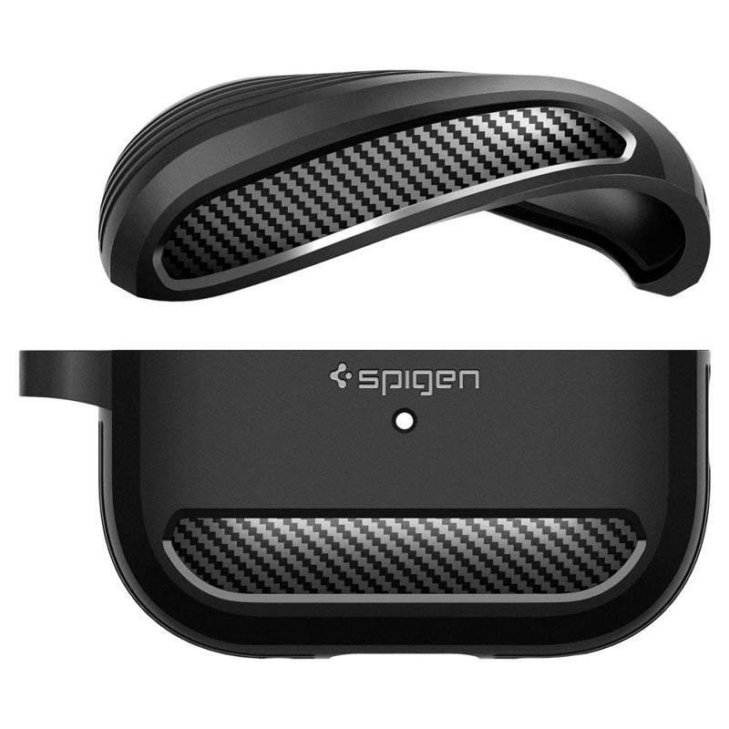 Spigen Rugged Armor – dėklas, skirtas „Apple AirPods Pro 1 / 2“ (juodas)