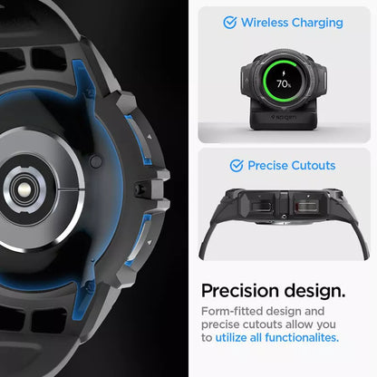 Spigen Rugged Armor Pro - dirželis + dėklas, skirtas „Samsung Galaxy Watch 6 Classic 47 mm“ (juoda)