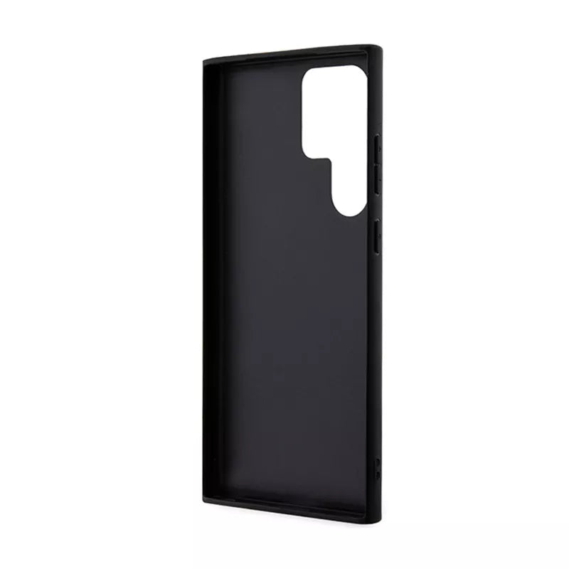 Guess 4G Bottom Stripe Metal Logo kolekcija – dėklas Samsung Galaxy S24 Ultra (juodas)