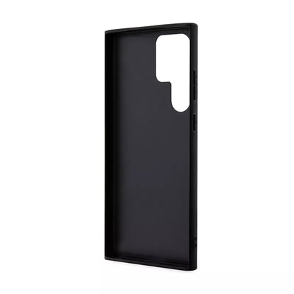 Guess 4G Bottom Stripe Metal Logo kolekcija – dėklas Samsung Galaxy S24 Ultra (juodas)