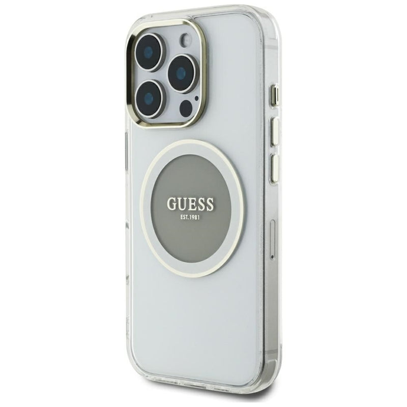 Guess IML Metal Colored Circle Classic Logo MagSafe – dėklas iPhone 16 Pro Max (pilkas)
