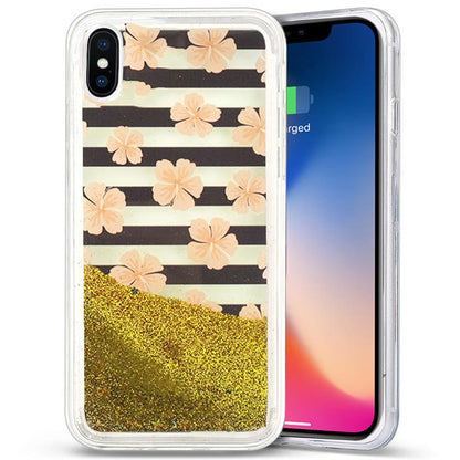Zizo skystas žėrintis žvaigždžių dėklas iPhone X (rožinės gėlės)
