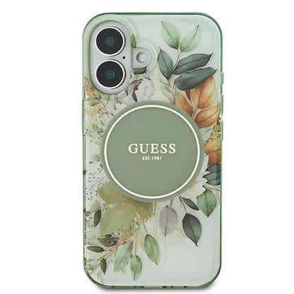 Guess IML Flower & Tonal Circle MagSafe – dėklas iPhone 16 (žalia)