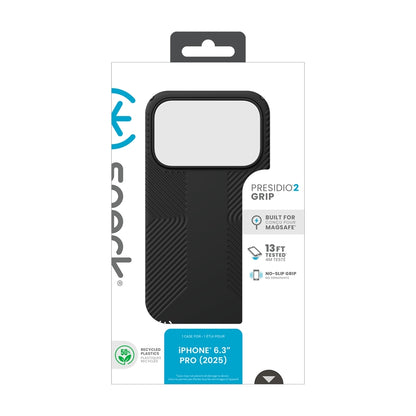 Speck Presidio2 Grip MagSafe – dėklas iPhone 17 Pro (juodos / skalūno pilkos / baltos spalvos)