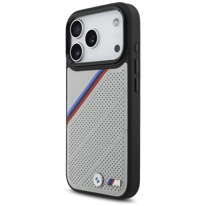 BMW M Tricolor Metal Logo MagSafe dėklas - iPhone 17 Pro (Pilkas)