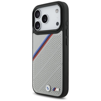 BMW M Tricolor Metal Logo MagSafe dėklas - iPhone 17 Pro (Pilkas)