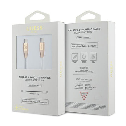 Guess reljefinis logotipas - USB-C į USB-C greito įkrovimo laidas 1.5m (auksinis)