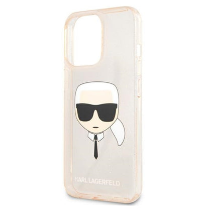 Karl Lagerfeld Karl’s Head Glitter – dėklas iPhone 13 Pro (auksinis)
