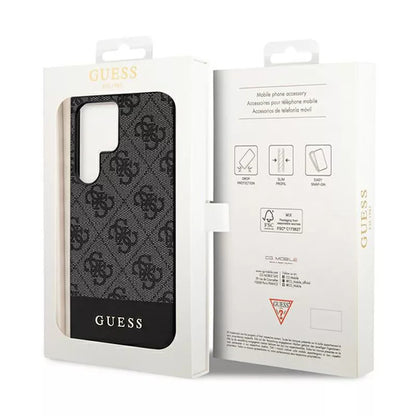 Guess 4G Bottom Stripe Metal Logo kolekcija – dėklas Samsung Galaxy S24 Ultra (juodas)