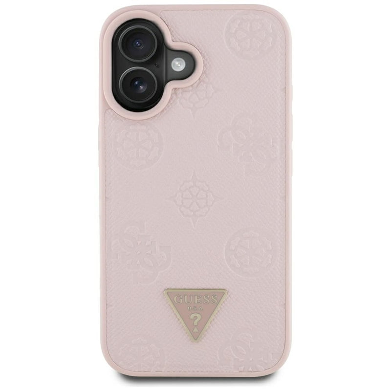Guess Grained Hot Stamp Peony Triangle Logo MagSafe - „iPhone 16“ dėklas (rožinis)