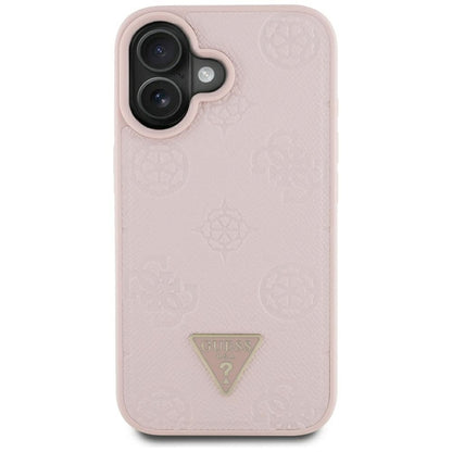 Guess Grained Hot Stamp Peony Triangle Logo MagSafe - „iPhone 16“ dėklas (rožinis)
