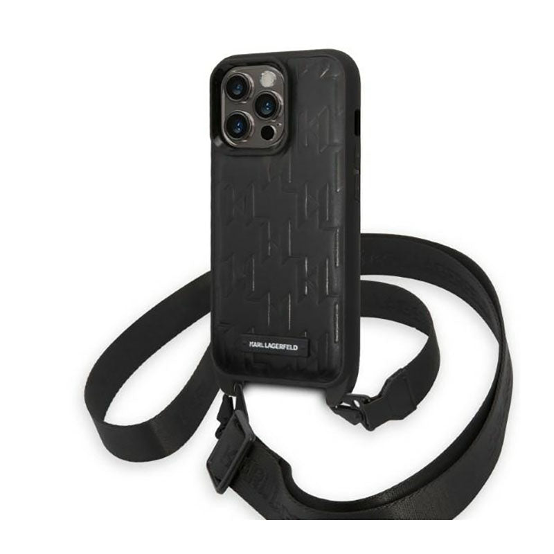 Karl Lagerfeld Monogram Plaque Logo Strap – dėklas, skirtas „iPhone 14 Pro“ (juodas)