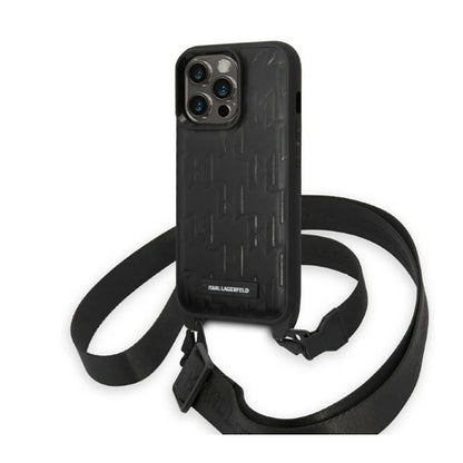 Karl Lagerfeld Monogram Plaque Logo Strap – dėklas, skirtas „iPhone 14 Pro“ (juodas)
