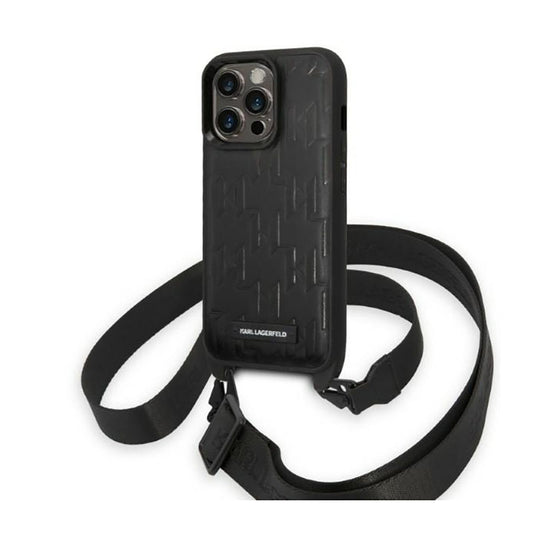 Karl Lagerfeld Monogram Plaque Logo Strap – dėklas, skirtas „iPhone 14 Pro“ (juodas)