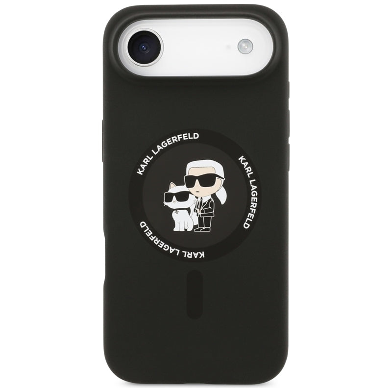 Karl Lagerfeld Silikoninis žiedas MagSafe "Karl & Choupette" dėklas iPhone Air (juodas)