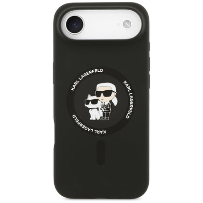 Karl Lagerfeld Silikoninis žiedas MagSafe "Karl & Choupette" dėklas iPhone Air (juodas)