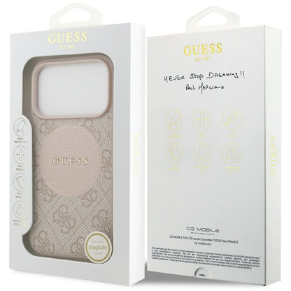 Guess 4G Circle Classic Logo MagSafe dėklas iPhone 17 Pro (rožinis)