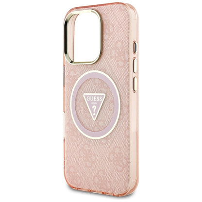 Guess IML Metal Glitter 4G apskritimas trikampis MagSafe – dėklas skirtas iPhone 16 Pro (rožinis)