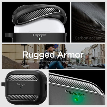 Spigen Rugged Armor – dėklas, skirtas „Apple AirPods Pro 1 / 2“ (juodas)