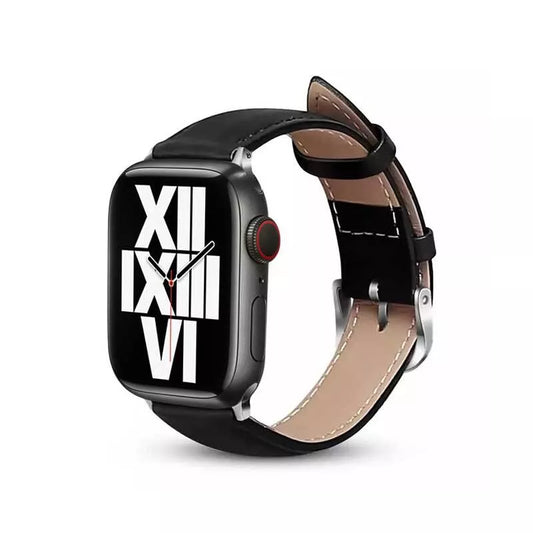 Crong Noble Band – natūralios odos apyrankė, skirta „Apple Watch“ 44/45/46/49 mm (juoda)