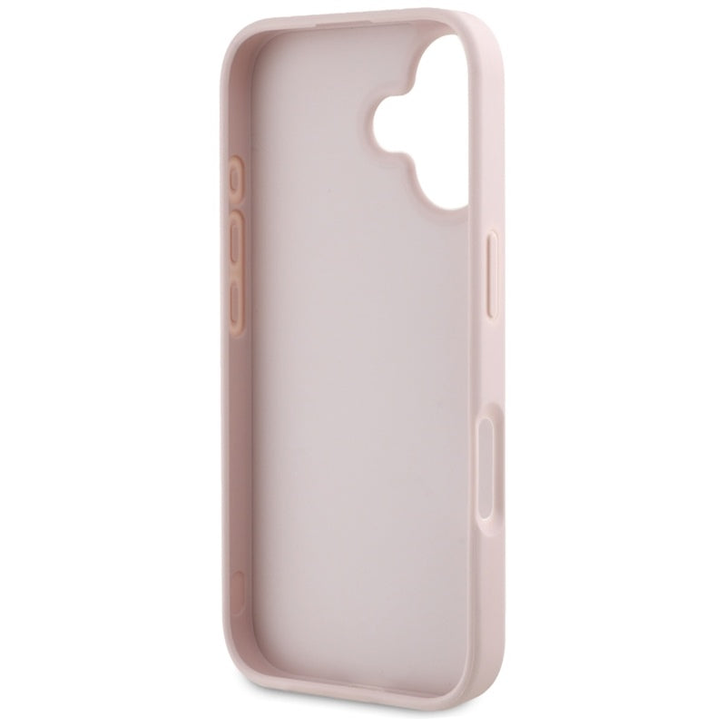 Guess grūdėtas dėklas iPhone 16 su 4G ir klasikiniu logotipu (rožinis)