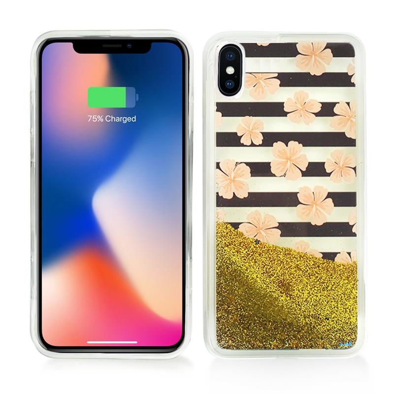 Zizo skystas žėrintis žvaigždžių dėklas iPhone X (rožinės gėlės)