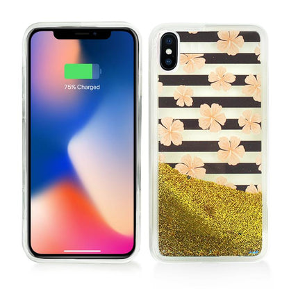 Zizo skystas žėrintis žvaigždžių dėklas iPhone X (rožinės gėlės)