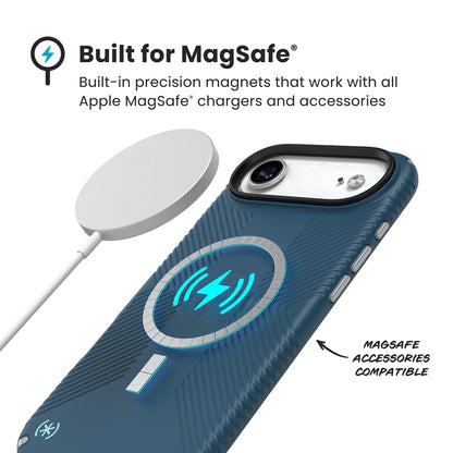 Speck Presidio2 Grip MagSafe – iPhone dėklas (Deep Sea / Silver Metallic / Spell Blue)
