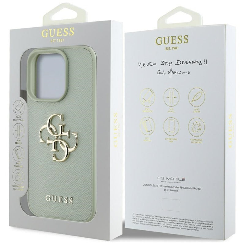 Guess Grained Big 4G Logo Small Classic Logo – dėklas, skirtas iPhone 16 Pro (žalias)