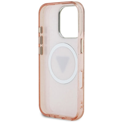 Guess IML Metal Glitter 4G apskritimas trikampis MagSafe – dėklas skirtas iPhone 16 Pro (rožinis)