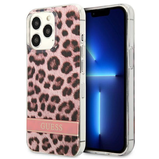 Guess Leopard Electro Stripe – dangtelis iPhone 13 Pro (rožinis)