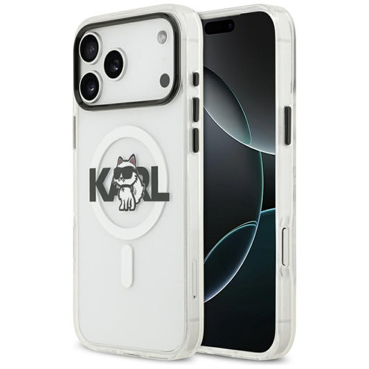 Karl Lagerfeld IML Choupette Apybraižos Logotipo MagSafe - Dėklas iPhone 17 Pro Max (permatomas)