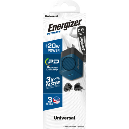 Energizer Ultimate - daugialypis ES / JK / JAV GaN 20W PD tinklo įkroviklis (mėlynas)