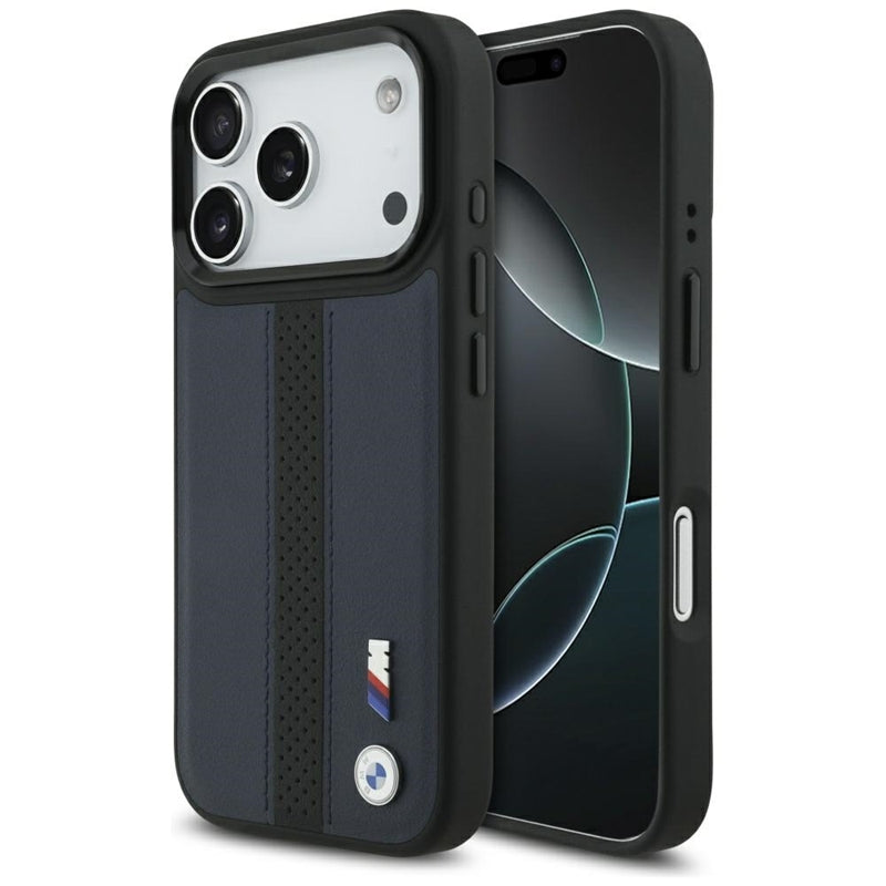 BMW M perforuotos juostelės logotipas MagSafe - iPhone 17 Pro dėklas (tamsiai mėlynas)